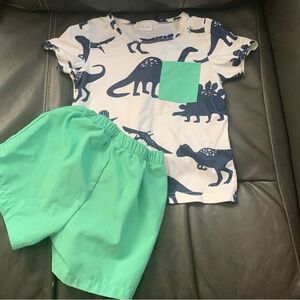 Dinosaur Print Kids Pajamas Set - Green